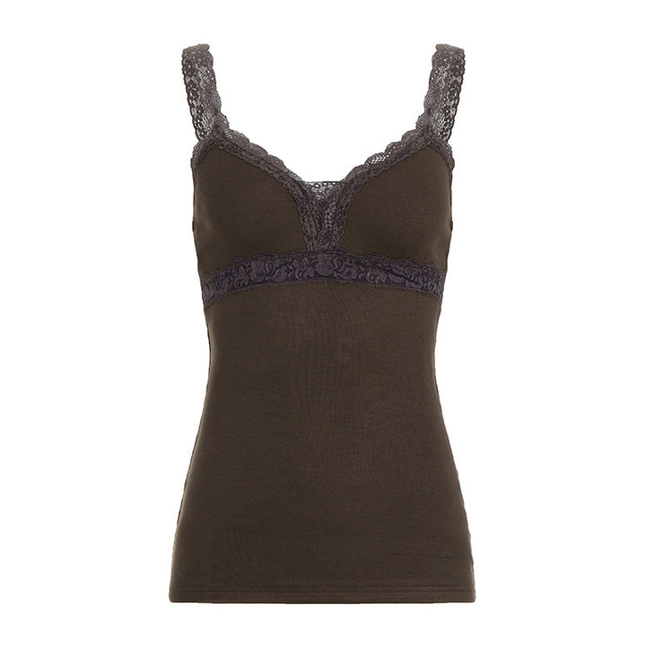 Dame spetsspennende stroppe-top med elegant design og delikate volanger Skjora