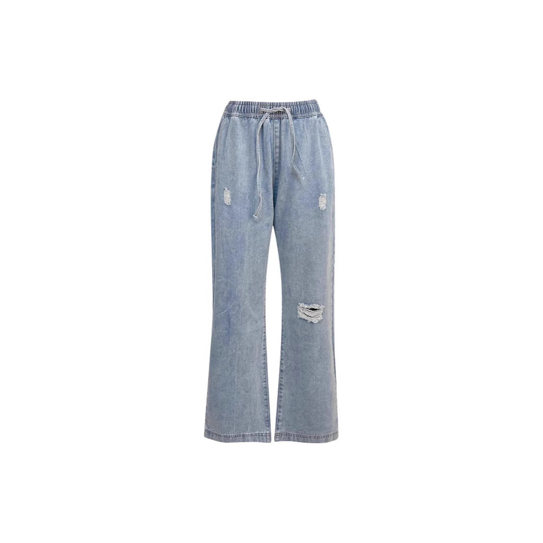 Dame casual vid denim-bukser med elastisk linning Skjora