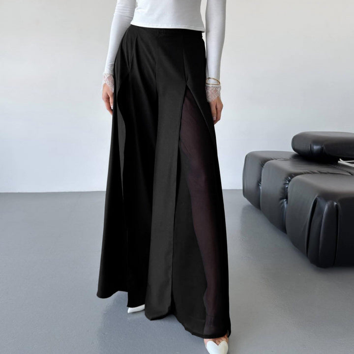 Dame Elegant lange Bukser med sidelange Slits og flytende Snitt Skjora