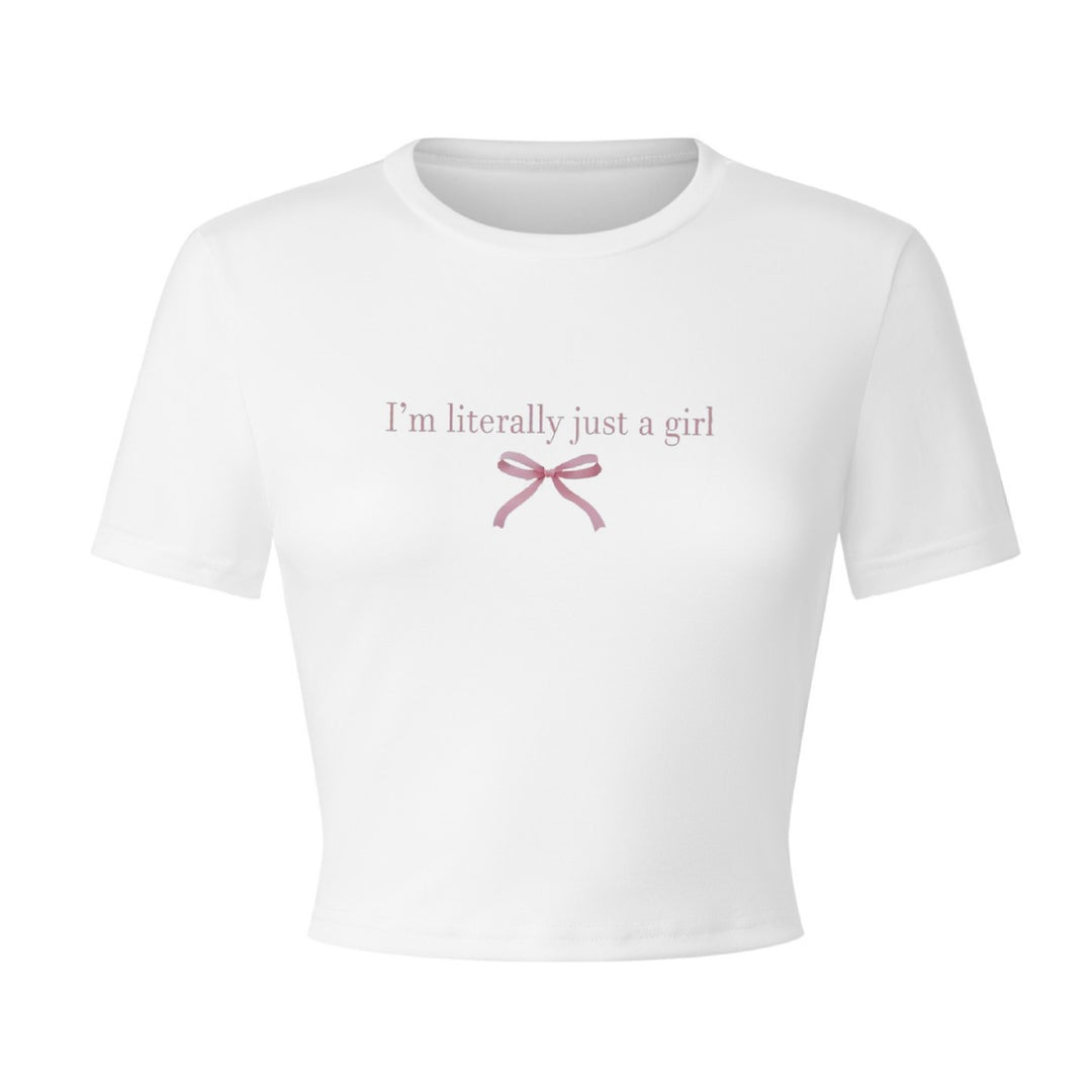 Dame Crop-T-Shirt med kreativ tekst og sløyfedetalj Skjora