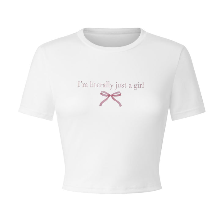 Dame Crop-T-Shirt med kreativ tekst og sløyfedetalj Skjora