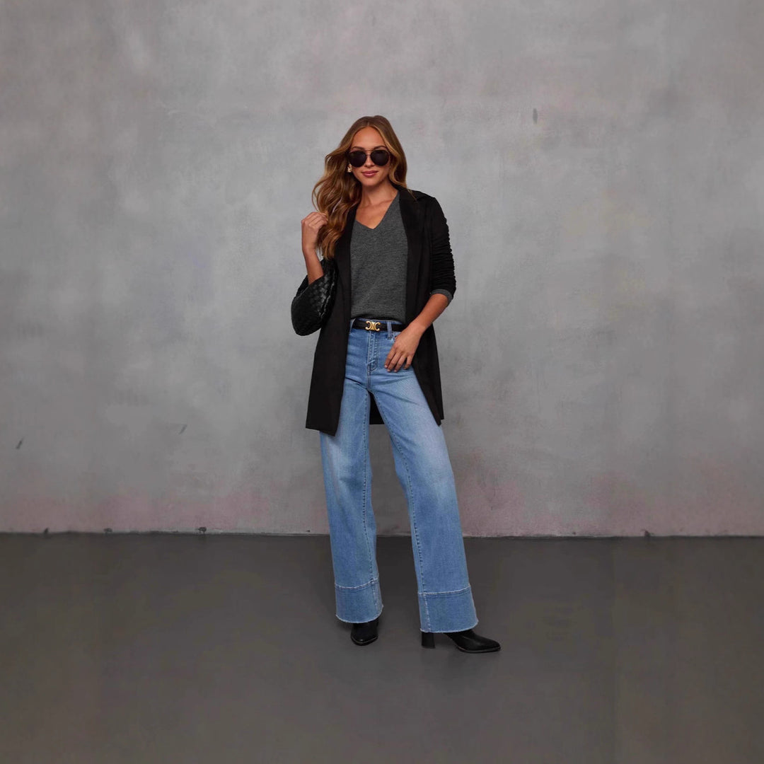 Kvinnelig Elegant Langline Blazer laget av Syntetisk Skinn Skjora