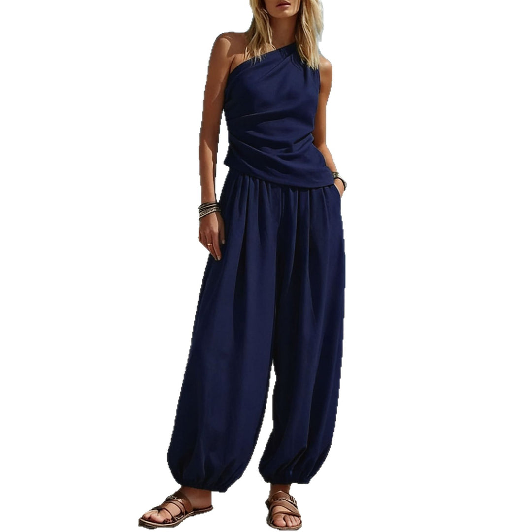 Damer Elegant Einteiler-Outfit med Flytende Snitt og One-Shoulder-Design Skjora