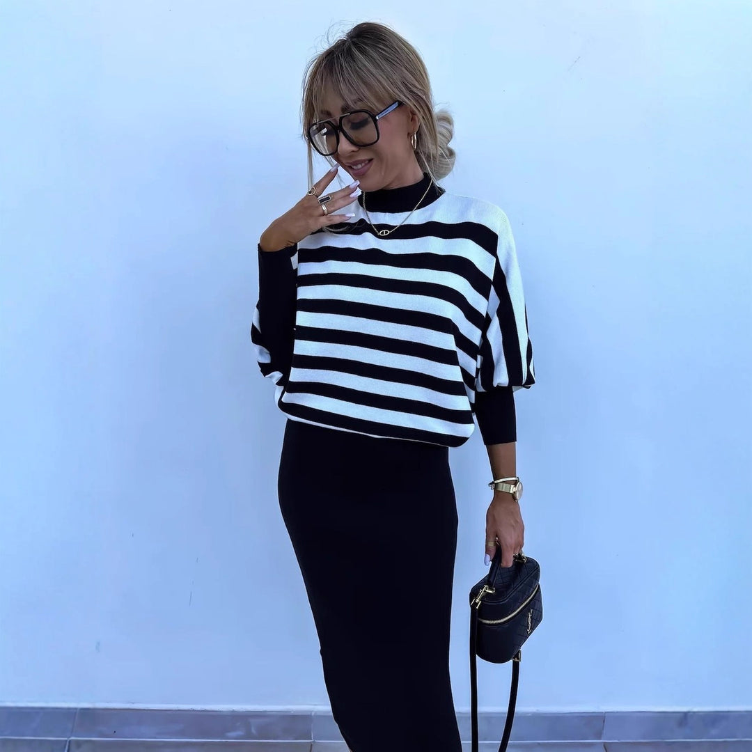 Women's Elegant and Comfortable Striped Top and Tight Long Pants Set Skjora