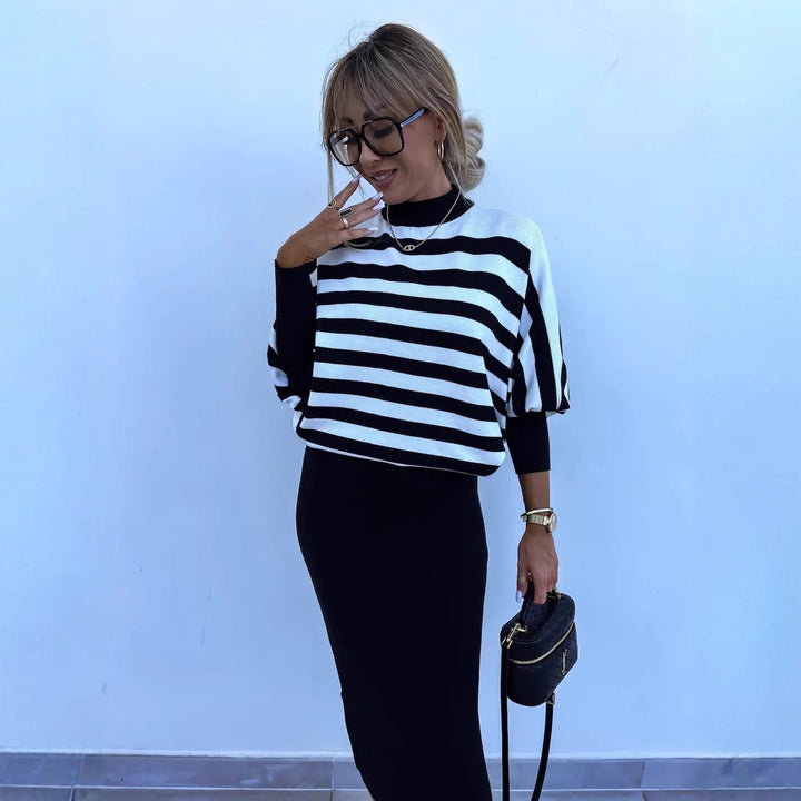 Women's Elegant and Comfortable Striped Top and Tight Long Pants Set Skjora