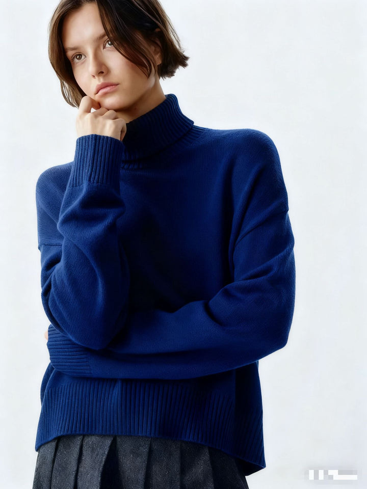 Damer Cozy Turtleneck Genser med Oversized Snitt og Fin Ribbestruktur Skjora