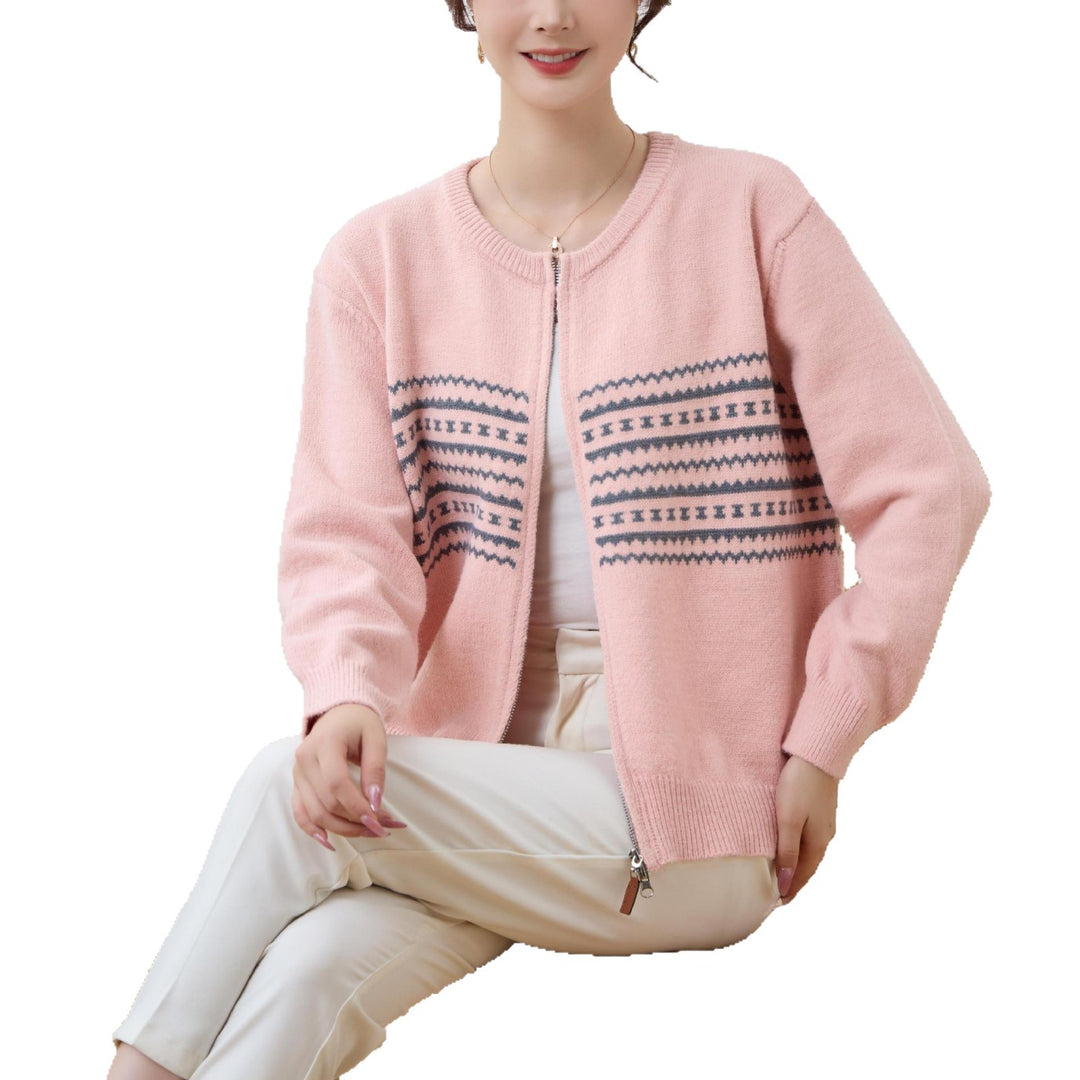 Kvinne zip-up cardigan med glidelås og nordisk mønster Skjora