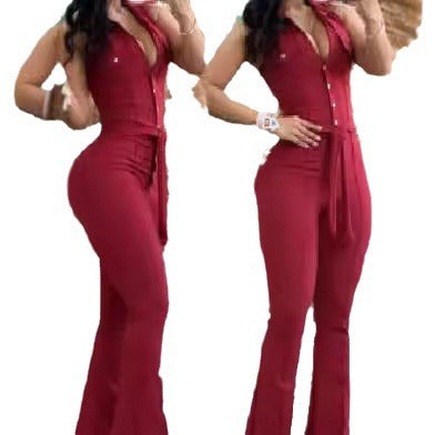 Damer Elegant Flared Jumpsuit med knappdetaljer Skjora