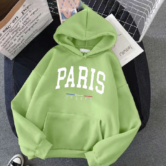 Dame hettegenser med stort Paris-trykk Skjora