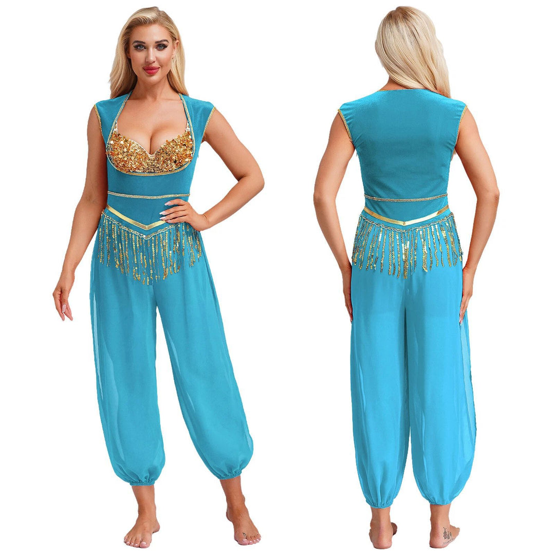 Dame kostyme jumpsuit med glitrende overdel og avslappede bukser Skjora