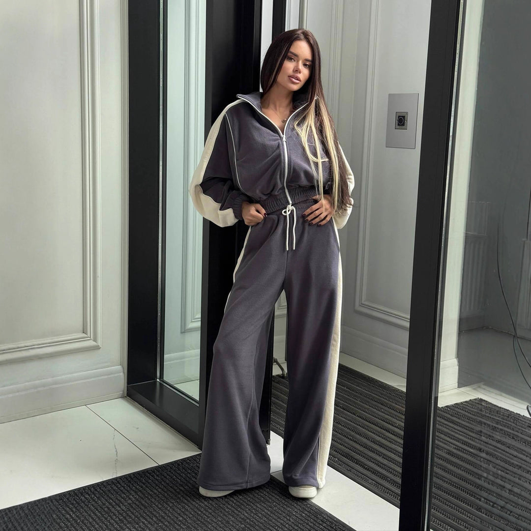 Kvinne Oversized Treningsdrakt med Grafisk Trykk og Bred Bukse Skjora