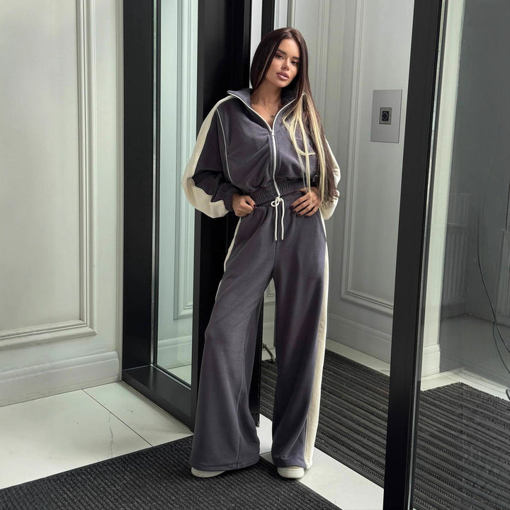 Kvinne Oversized Treningsdrakt med Grafisk Trykk og Bred Bukse Skjora