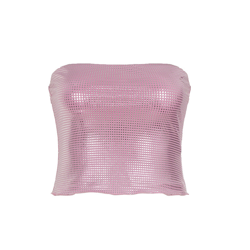 Dame Bandeau-top med glitrende paljetter og elastisk snitt Skjora