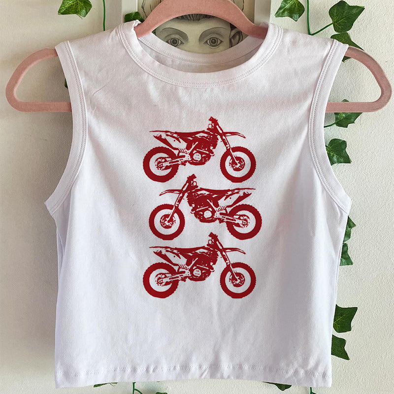 Dame ermeløs Crop-Top med iøynefallende MC-design Skjora