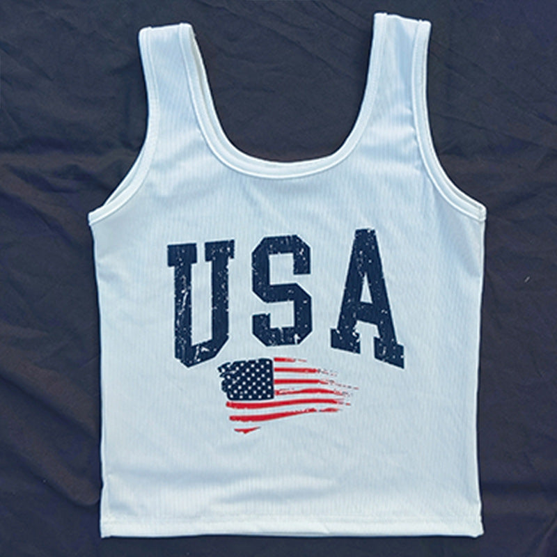 Dame ermeløs tanktop med USA-design og stripete bakstykke Skjora