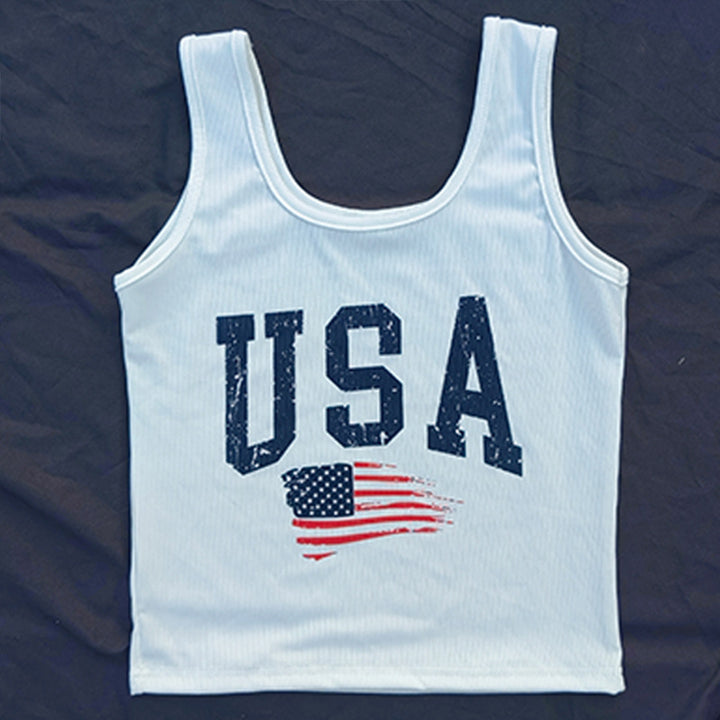 Dame ermeløs tanktop med USA-design og stripete bakstykke Skjora