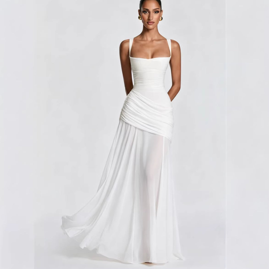 Damer Elegant Bryllupsdrakt med Skreddersydde Volanger og Flott Chiffon Skjørt Skjora