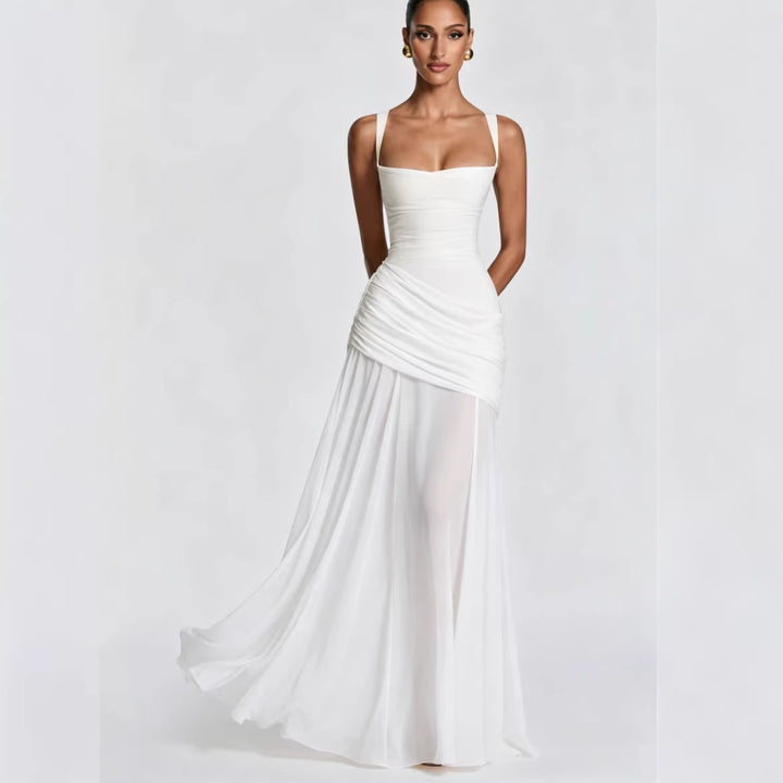 Damer Elegant Bryllupsdrakt med Skreddersydde Volanger og Flott Chiffon Skjørt Skjora