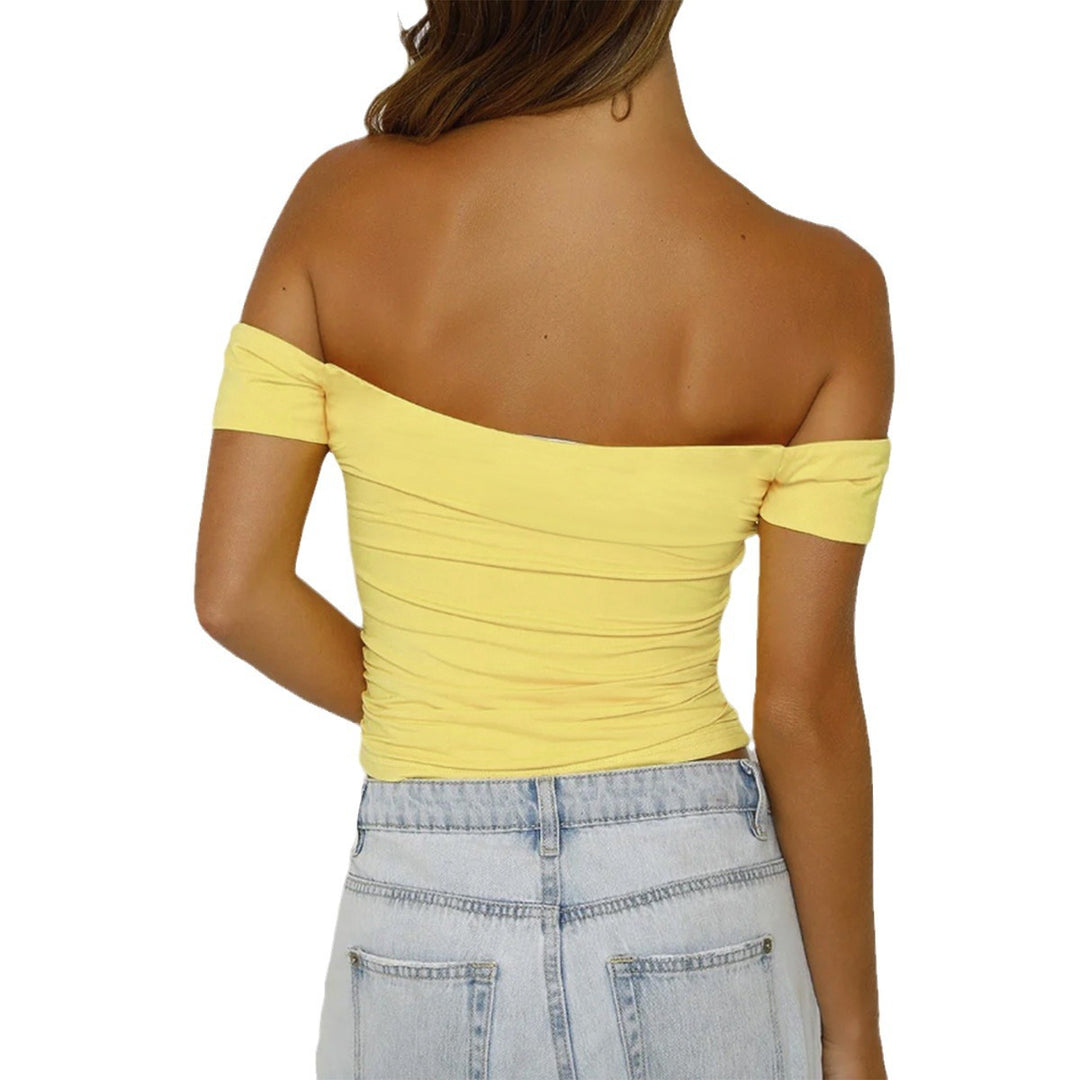 Damer Off-Shoulder Crop-Top med rynker Skjora
