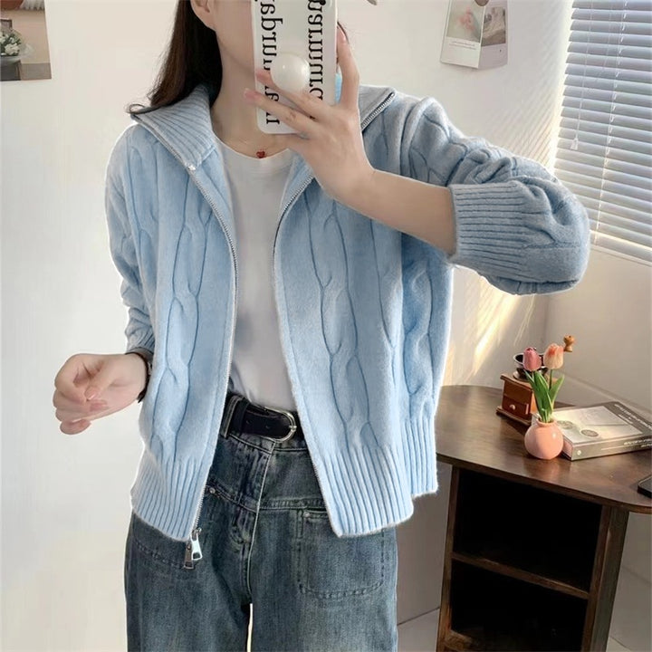 Dame zip cardigan med snor Skjora