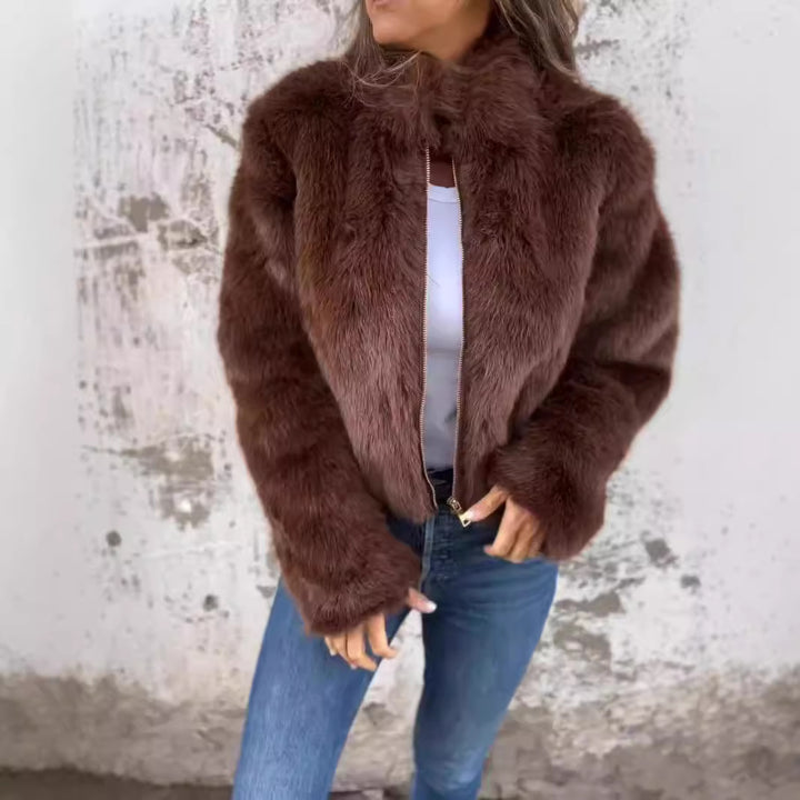 Kvinne Cozy Fleece Jakke med Høy Krage Skjora