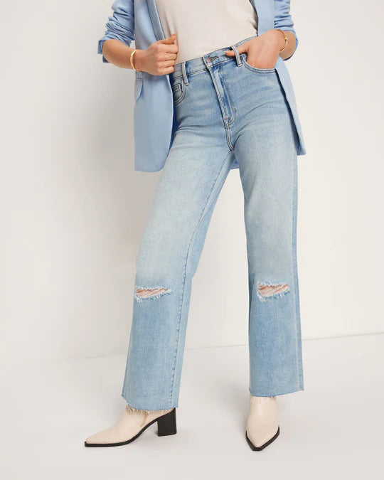 Dame Høyhånd Jeans med frynset søm og trendy hulldetaljer Skjora
