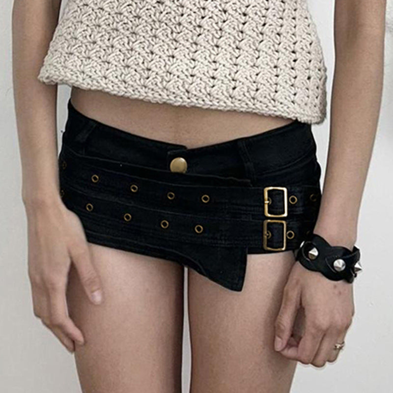 Damer Mode Shorts med dekorative spenner og beltehemper Skjora