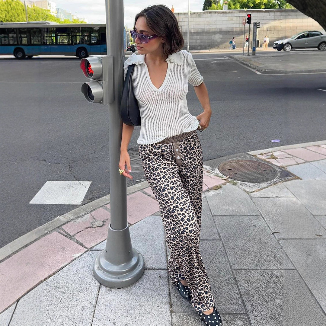 Dame vidde komfortbukse med moderne leopardmønster Skjora