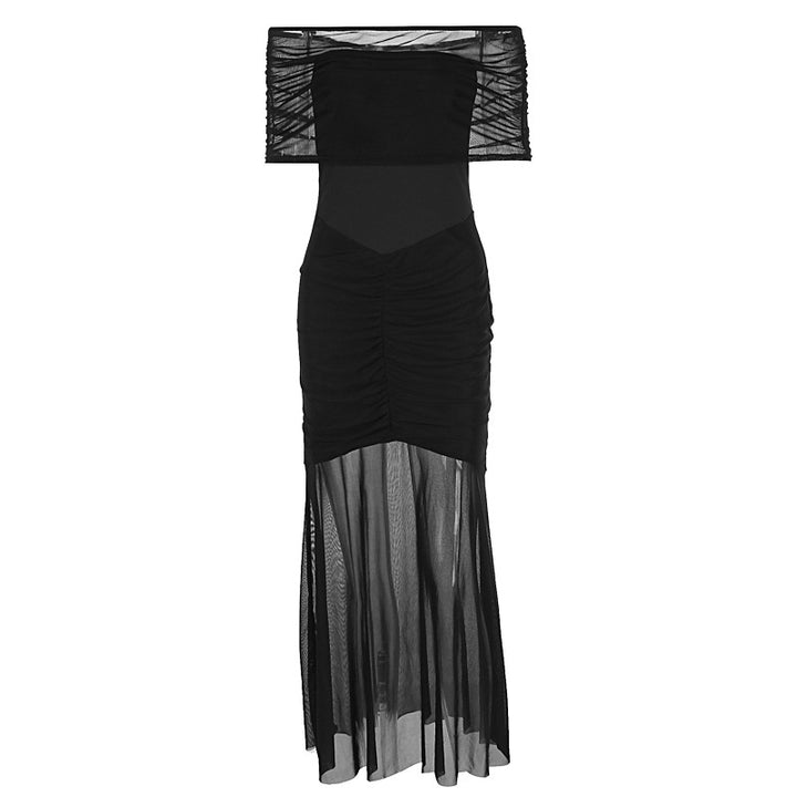 Damer Elegant Maxi-Kjole med skulderløs design og rysjer Skjora