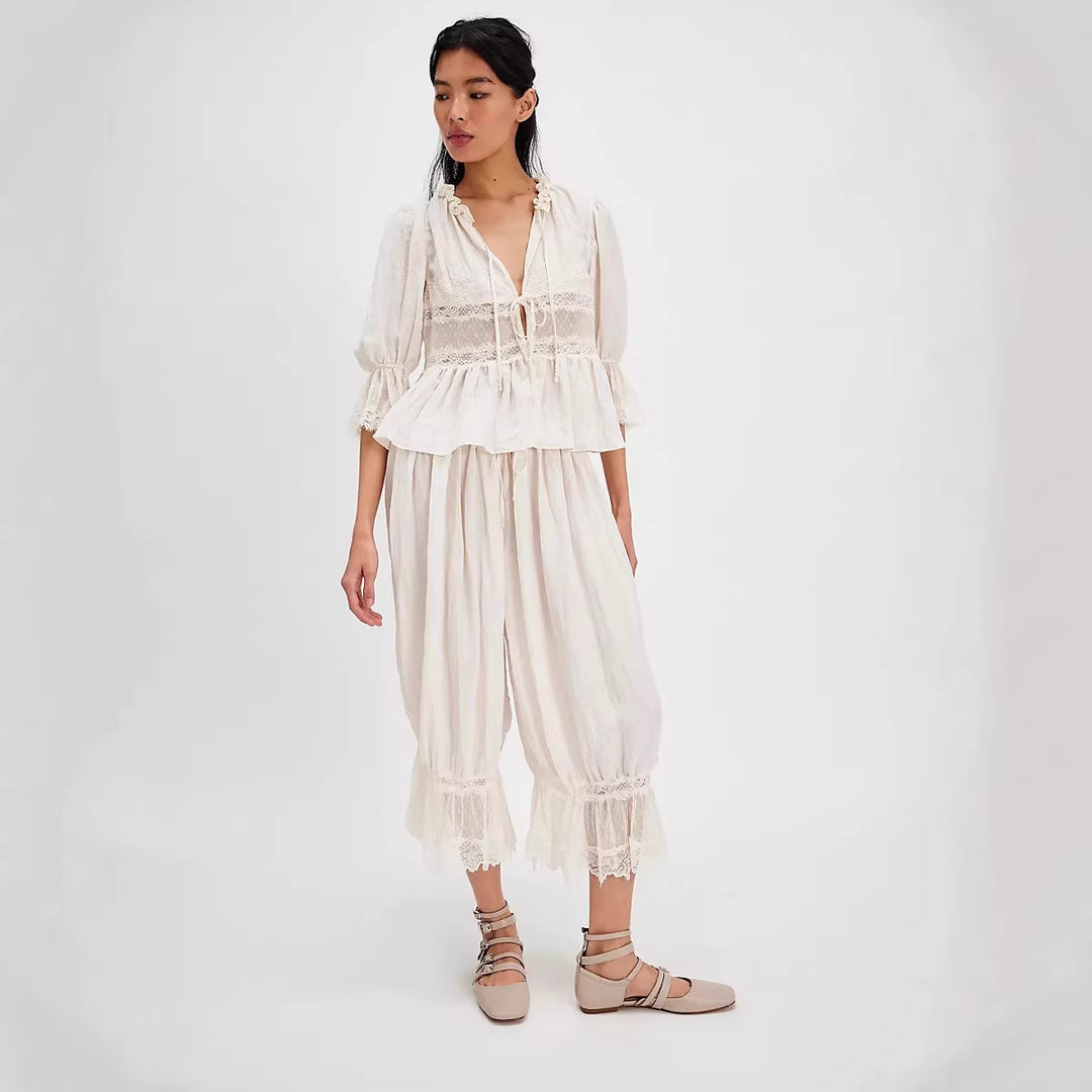 Damer luftig og elegant culotte med spiss dekorasjon Skjora