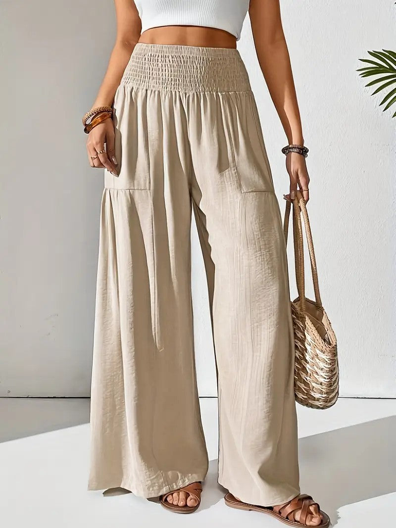 Kvinne brede sommerbukser med elastisk midjebånd og sidelommer Skjora