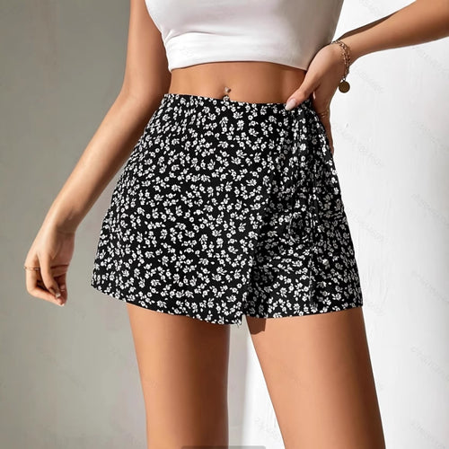 Dame Fashion Shorts med blomstertrykk og elastisk midje Skjora