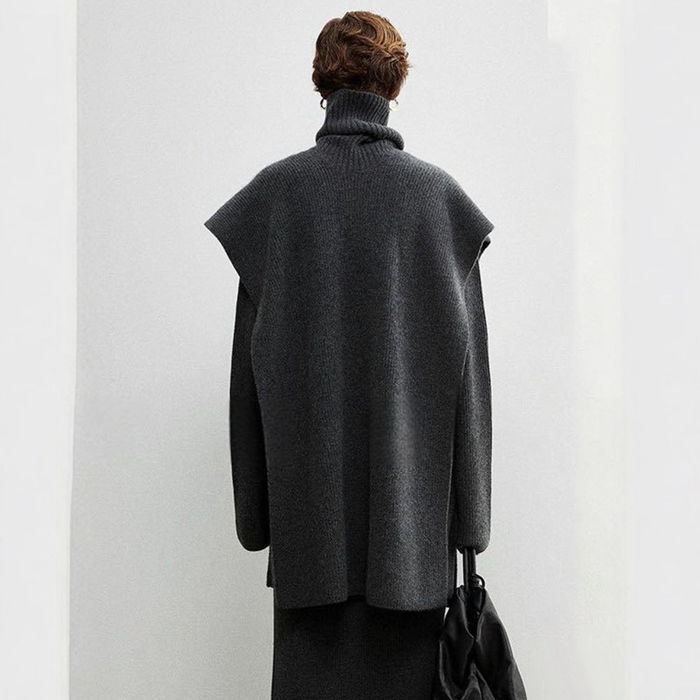 Dame elegant og moderne poncho med ekstra stor krage Skjora