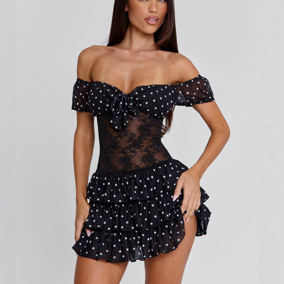 Dame Lekent Off-Shoulder Kjole med Volangdetaljer Skjora