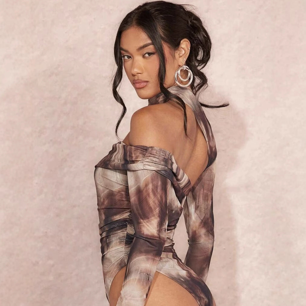 Damer Høyhals Bodysuit med asymmetrisk snitt og raffinerte draperinger Skjora