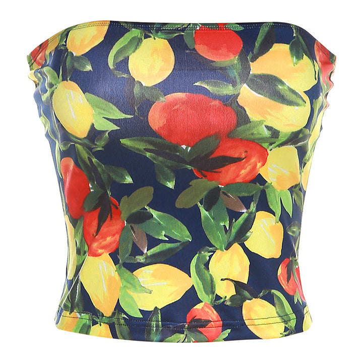 Dame Crop Top med fruktig mønster Skjora