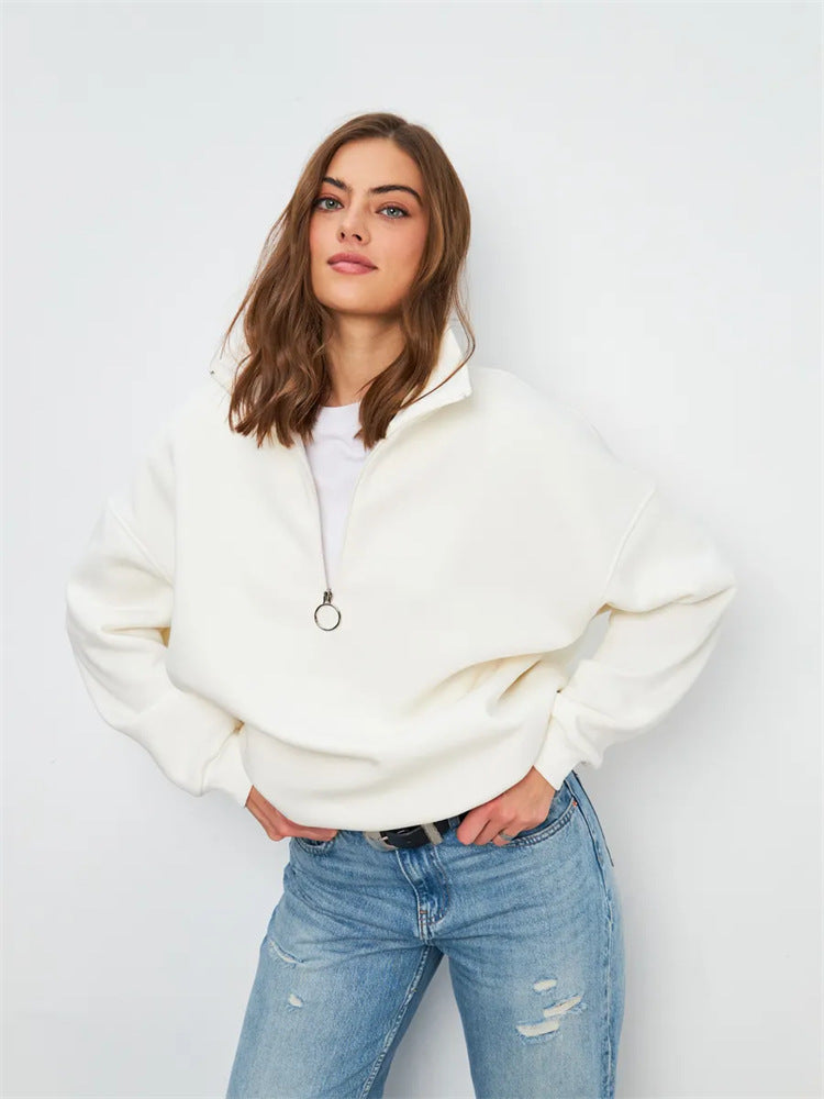 Damer casual oversized zip genser med høy krage Skjora