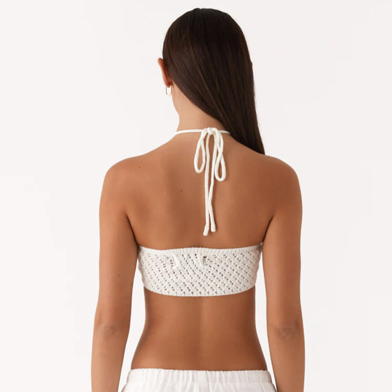 Dame Crop Top med blomsterheklet mønster Skjora