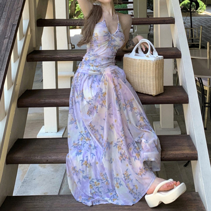 Dame Maxikjole med blomsterdesign og elegant skulderdesign Skjora