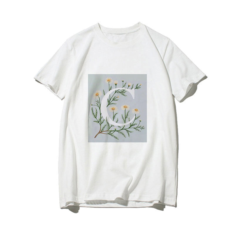 Dame T-skjorte med blomsterdesign og kreativt trykk Skjora