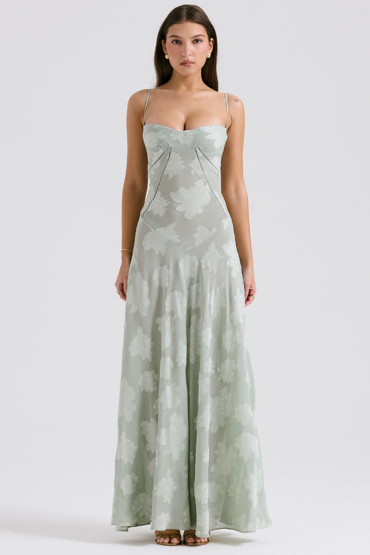 Damen Elegantes Maxikleid mit floralem Häkelmuster und raffiniertem Schnitt Skjora