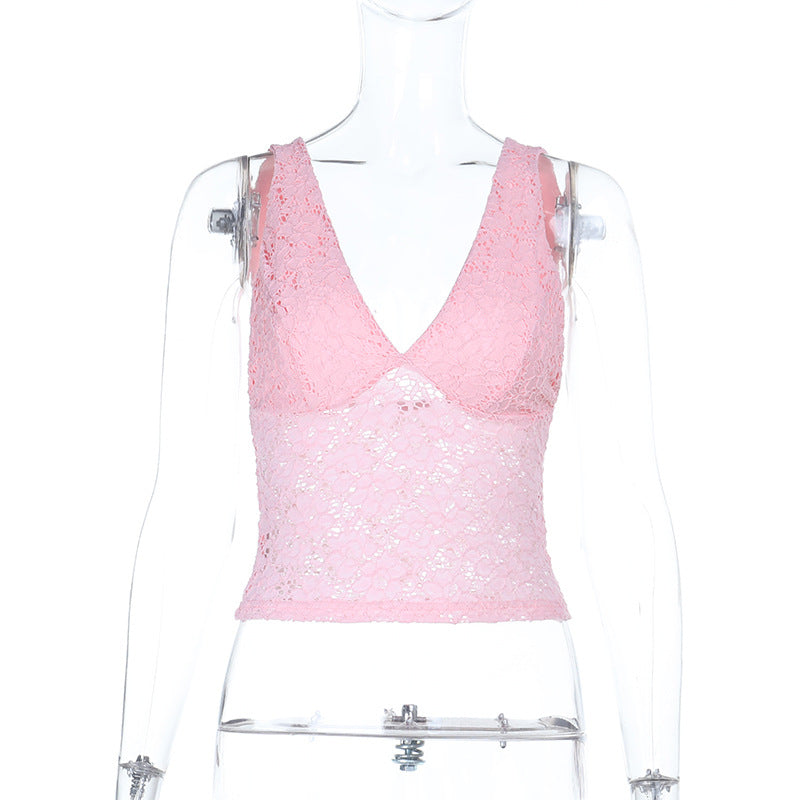 Dame spissede crop-top med dyp V-hals og volangdesign Skjora