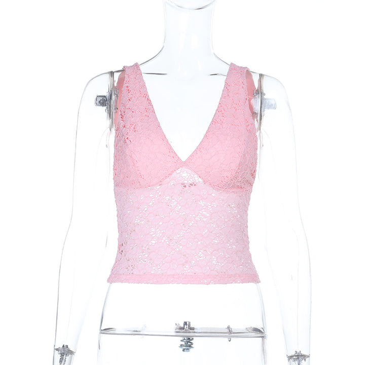 Dame spissede crop-top med dyp V-hals og volangdesign Skjora