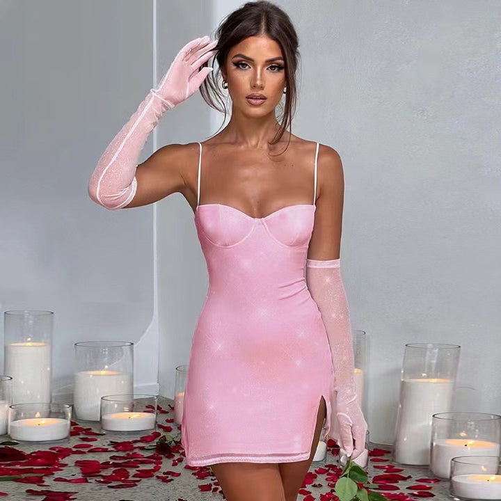 Kvinnes Glamorous Mini Kjole med Glitrende Topp og Skreddersydd Silhuett Skjora