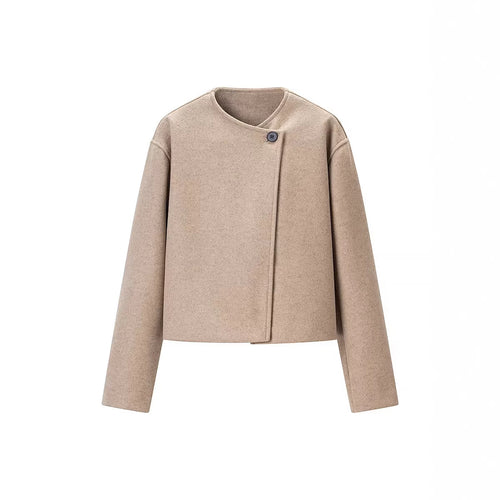 Kvinne Stilig Kort Jakke med Asymmetrisk Snitt og Knappe Design Skjora