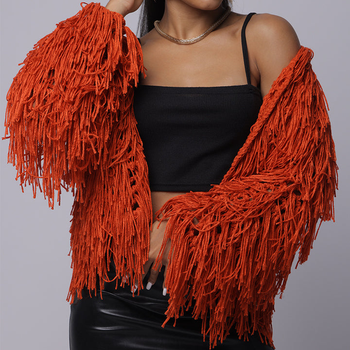Damen Fransen-Pulloverjacke mit offenem Schnitt und stylischem Design Skjora