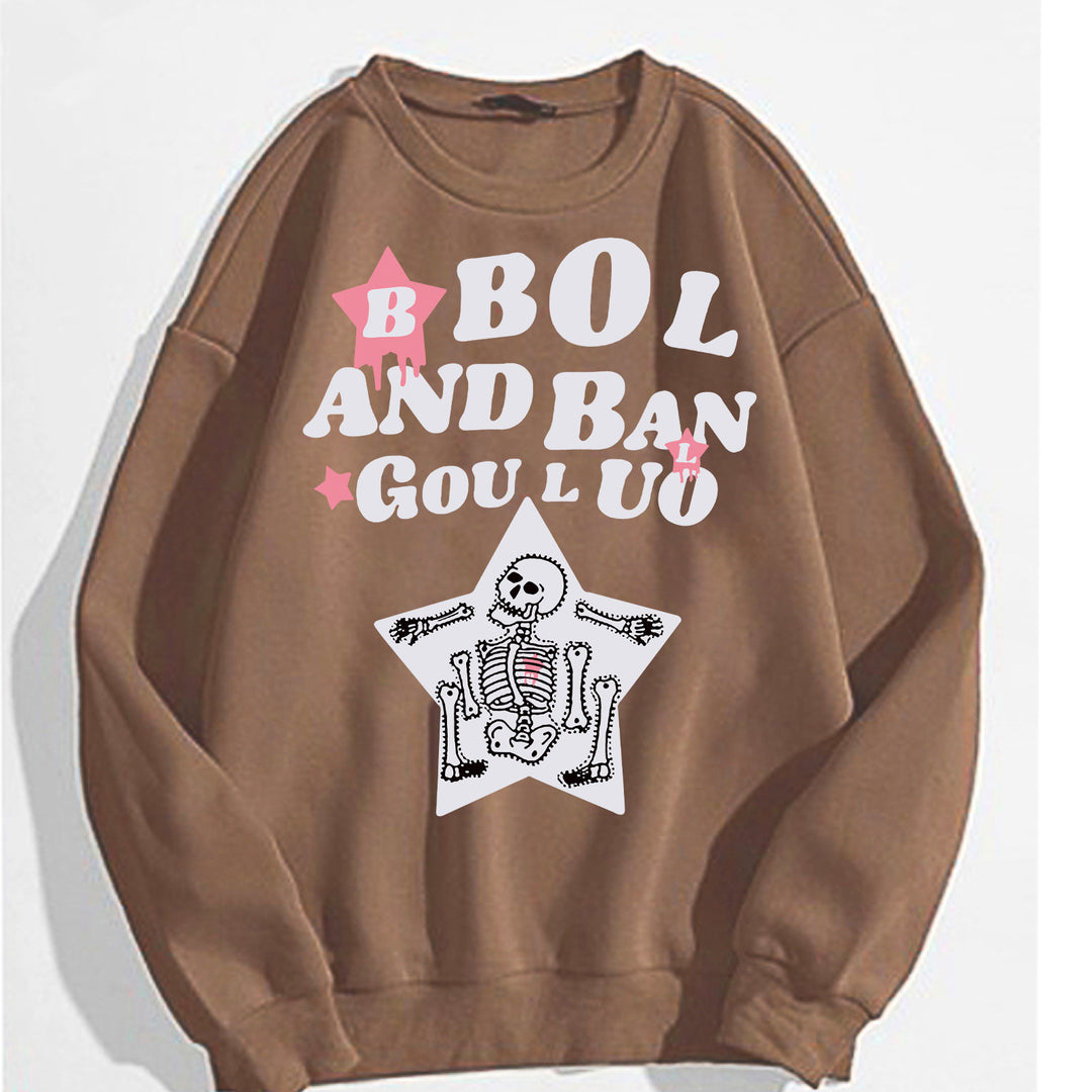 Dame avslappet sweatshirt med kreativt skjelettdesign Skjora