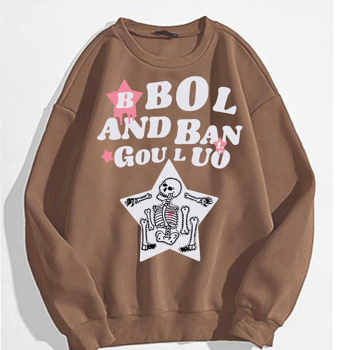 Dame avslappet sweatshirt med kreativt skjelettdesign Skjora