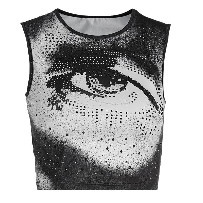 Dame Cropped Tanktop med strålende øyemotiv og glitrende aksenter Skjora