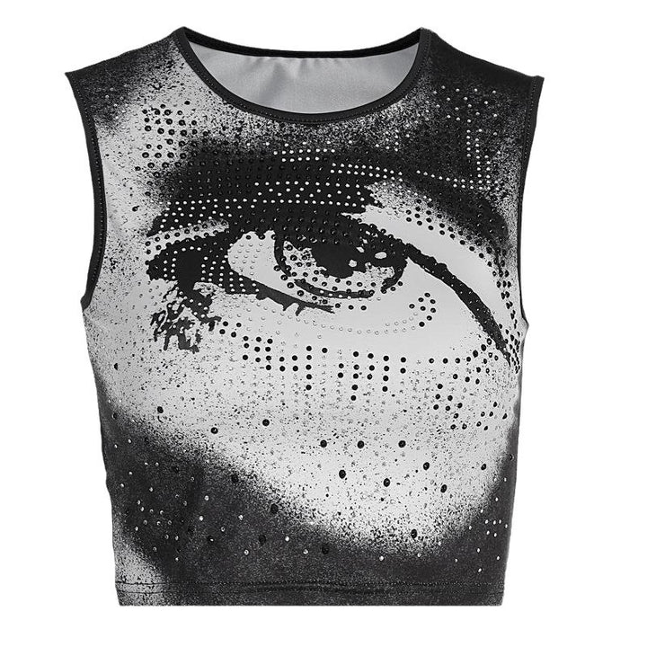 Dame Cropped Tanktop med strålende øyemotiv og glitrende aksenter Skjora